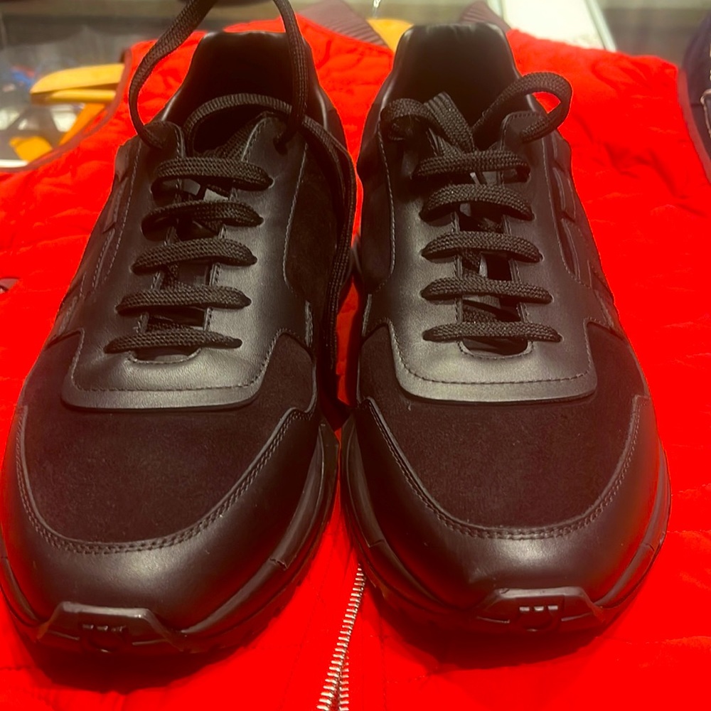 Salvatore ferragamao suede black sneakers size 8.5 in US slightly worn like new